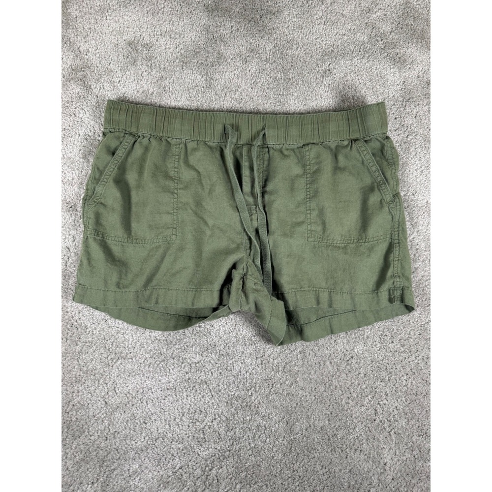 Caslon Olive Green Linen Blend Drawstring Elastic Waist Shorts Large RN58665